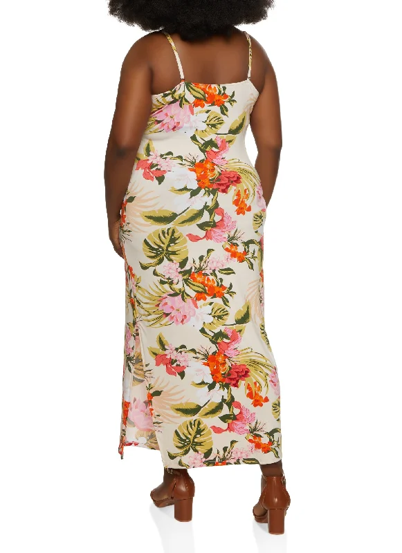 Plus Size Tropical Print Cami Maxi Dress