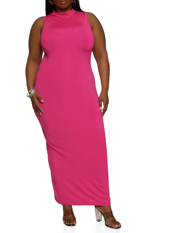 Plus Size Daisy Sleeveless Mock Neck Maxi Dress