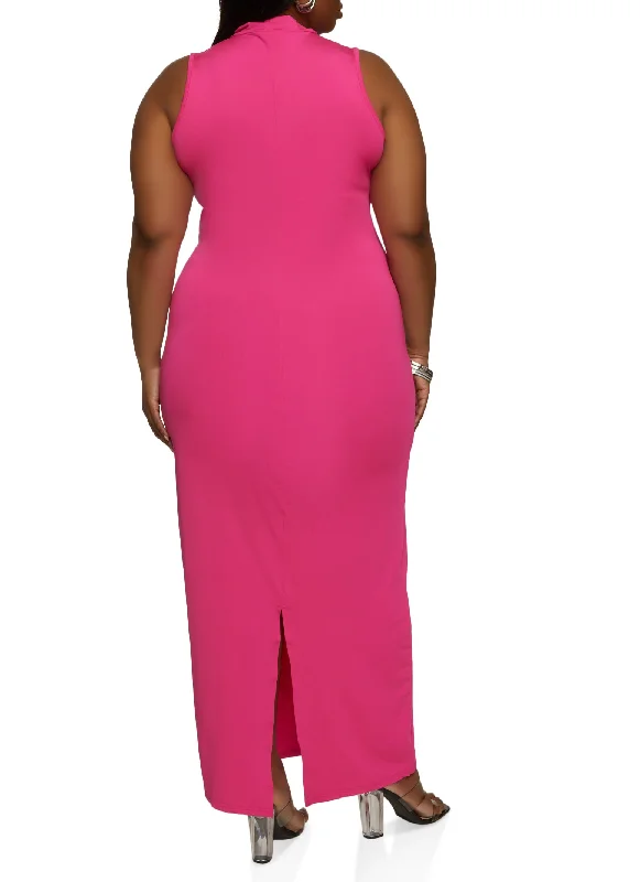 Plus Size Daisy Sleeveless Mock Neck Maxi Dress