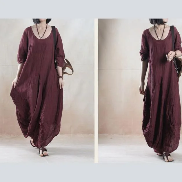 Plus size brown summer maxi dress linen sundress