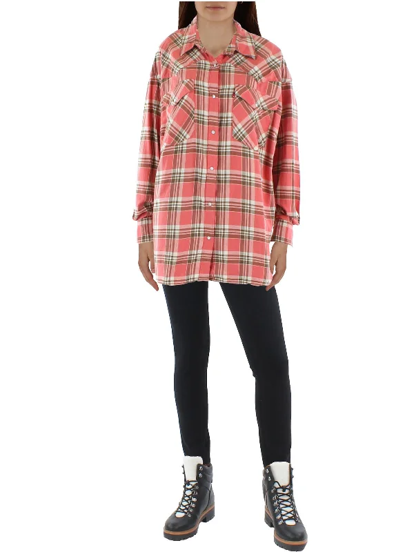 Plus Womens Cotton Western Button-Down Top