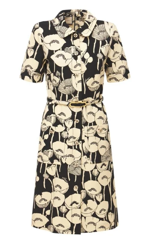 Poppy Flowers Print Jersey Dress