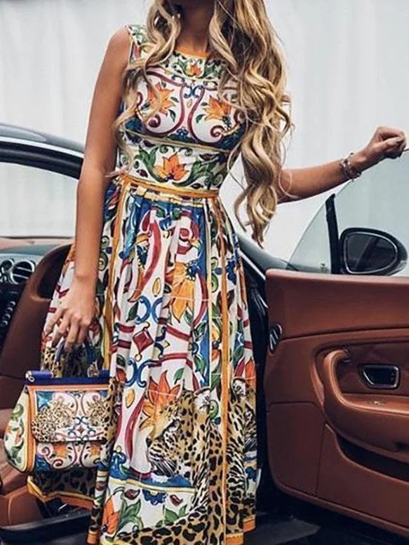 Printed Sleeveless Slim Casual Dress