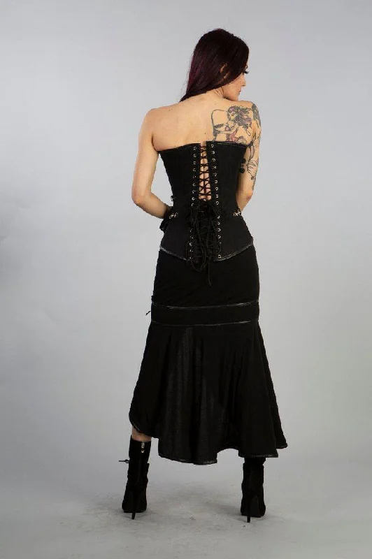 Reversible Overbust Zip Corset In Black Twill And Green Scroll