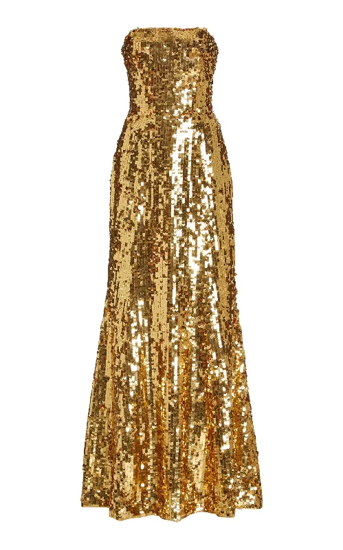 Sequined Strapless Gown Dress