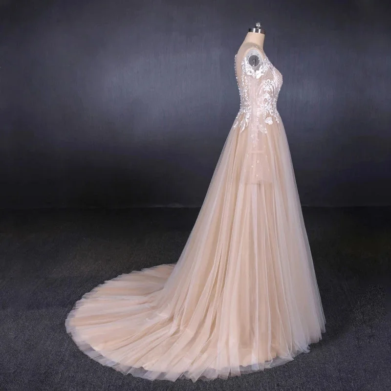 Sexy Sheer Neck Long Sleeves Tulle Wedding Dresses Charming Tulle Bridal Dresses with Lace N2307