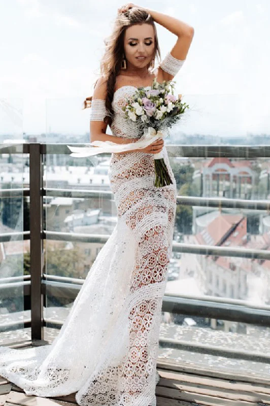 Sexy Boho Sweetheart Lace Beach Wedding Dresses