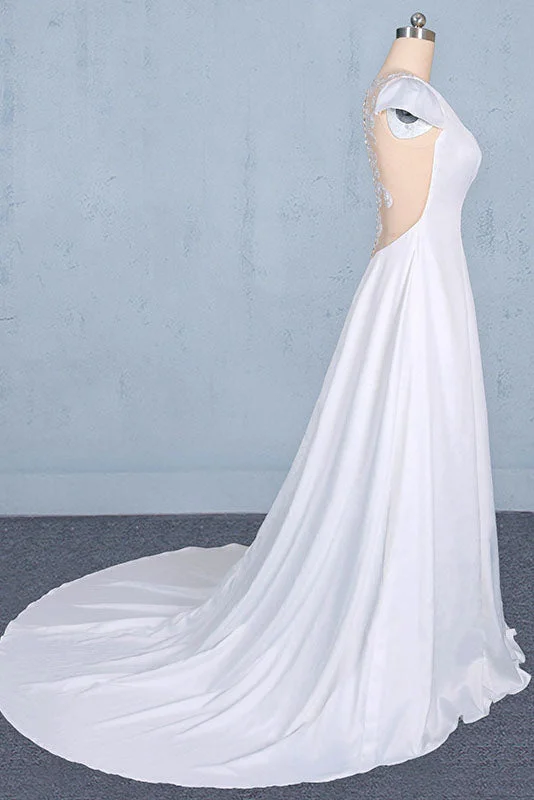 A Line Cap Sleeves Wedding Dress with Lace Long Bridal Dress with Lace N2351