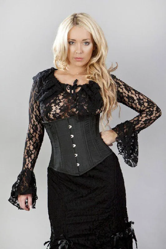 Sophisticated Spiral Steel Boned Underbust Corset In Black Taffeta