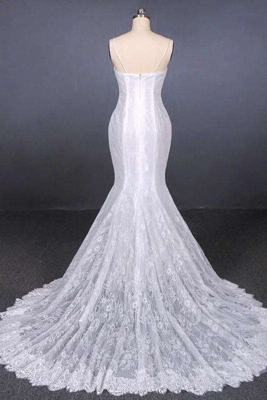 Spaghetti Straps Mermaid Bridal Dresses with Appliques Lace Beach Wedding Dresses N2295