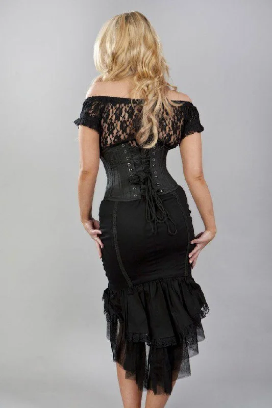 Traditional Double Steel Boned Underbust Corset In Black Taffeta