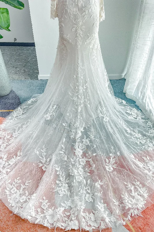 Trumpet-Mermaid Chapel Train Lace Tulle Wedding Dress CW3135