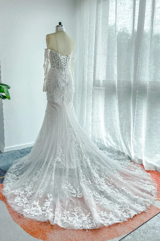 Trumpet-Mermaid Chapel Train Lace Tulle Wedding Dress CW3135