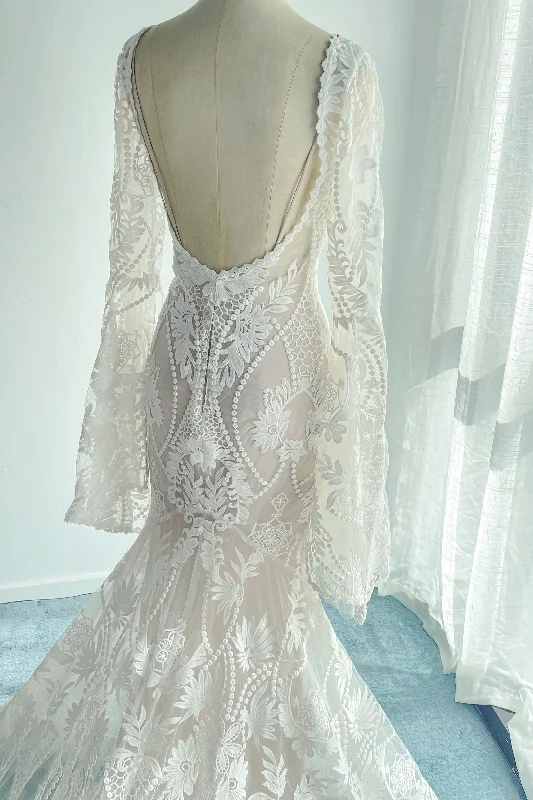 Trumpet-Mermaid Chapel Train Lace Tulle Wedding Dress CW3146