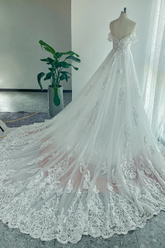 Trumpet-Mermaid Chapel Train Lace Tulle Wedding Dress CW3149