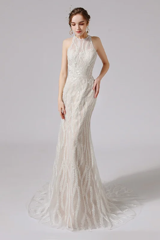 Trumpet-Mermaid Sweep-Brush Train Lace Wedding Dress CW2720