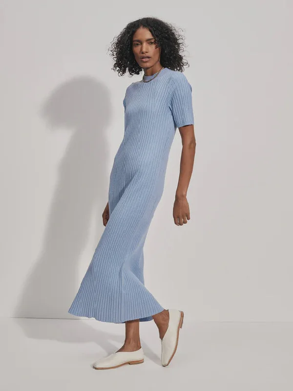 Varley Maeve Rib Knit Midi Dress - Ashley Blue