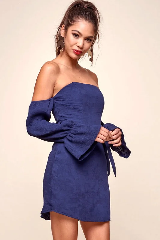 Veronica Off the Shoulder Bell Sleeve Dress Navy