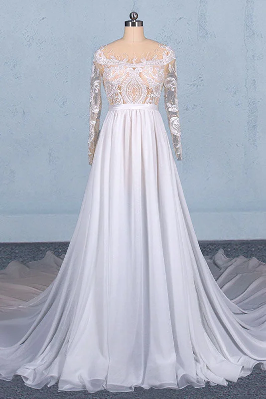 Gorgeous Long Sleeves Chiffon Wedding Dresses with Appliques N2354