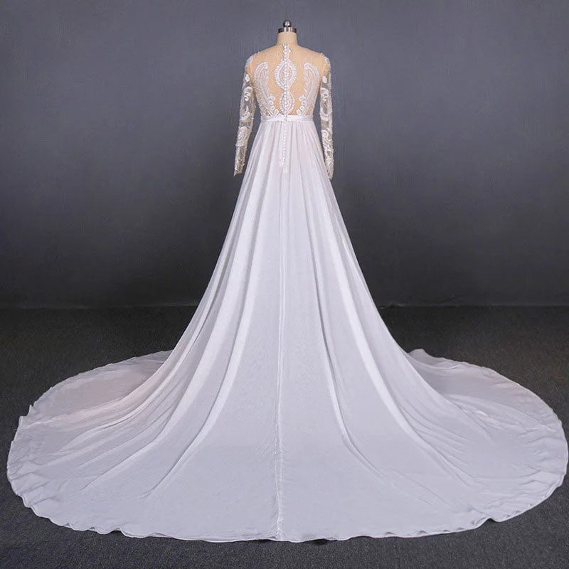 Gorgeous Long Sleeves Chiffon Wedding Dresses with Appliques N2354