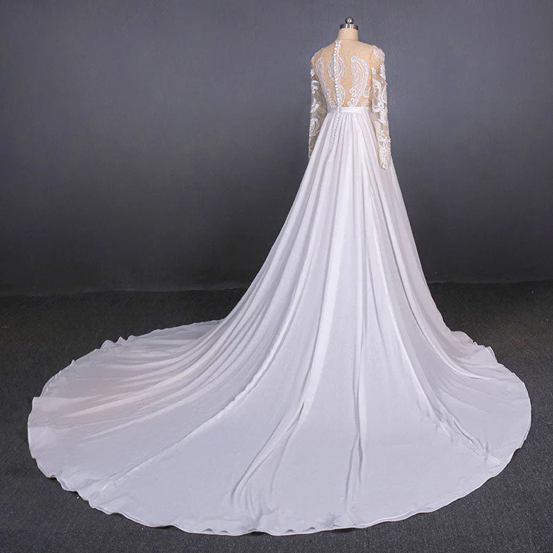 Gorgeous Long Sleeves Chiffon Wedding Dresses with Appliques N2354