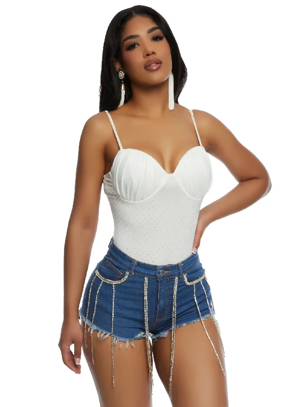 Ruched Rhinestone Bustier Bodysuit