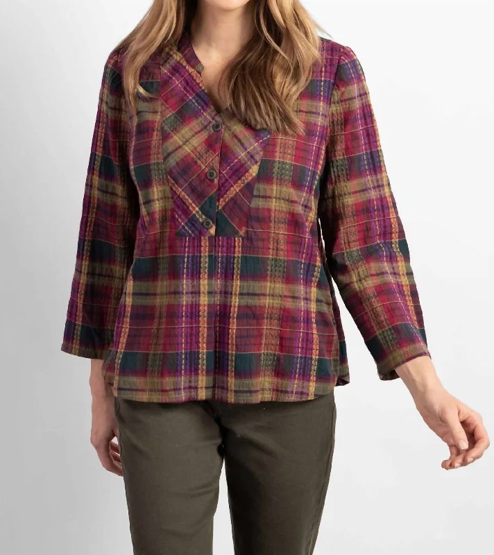 Windowpane Plaid Shirt In Forest Multi