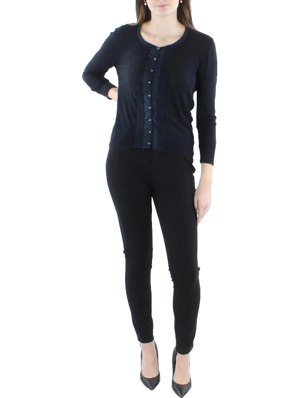 Womens Crewneck Layering Button-Down Top